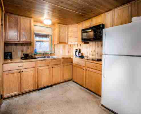 Hunter's cabin kitchen at the Hatchet Resort